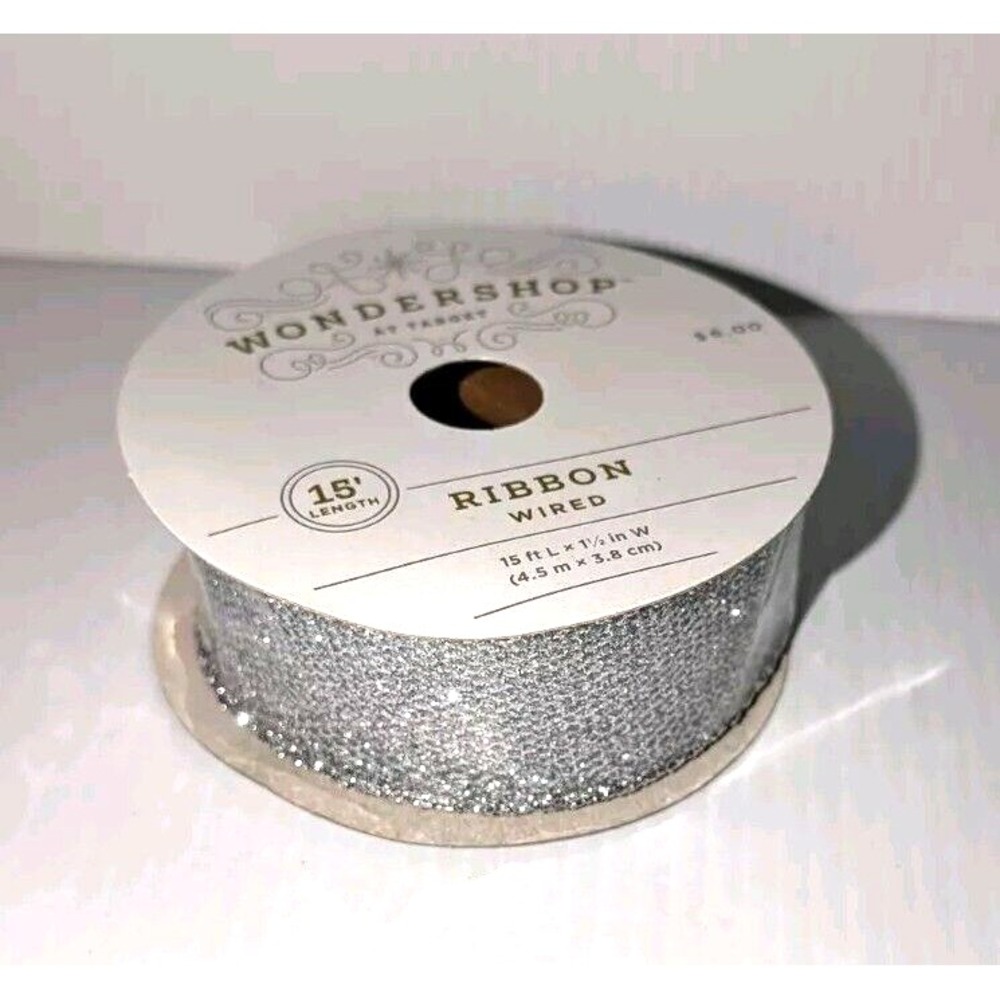 NEW Wondershop Christmas Ribbon Silver Wire Edge 1.5 in 15 ft